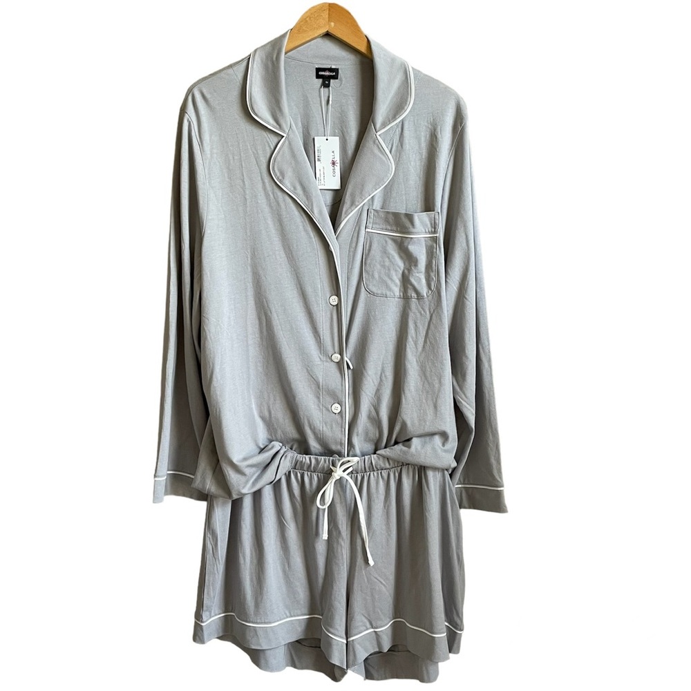 Cosabella Bella Long Sleeve Top & Boxer Pajama Set Dove Gray / Moon Ivory